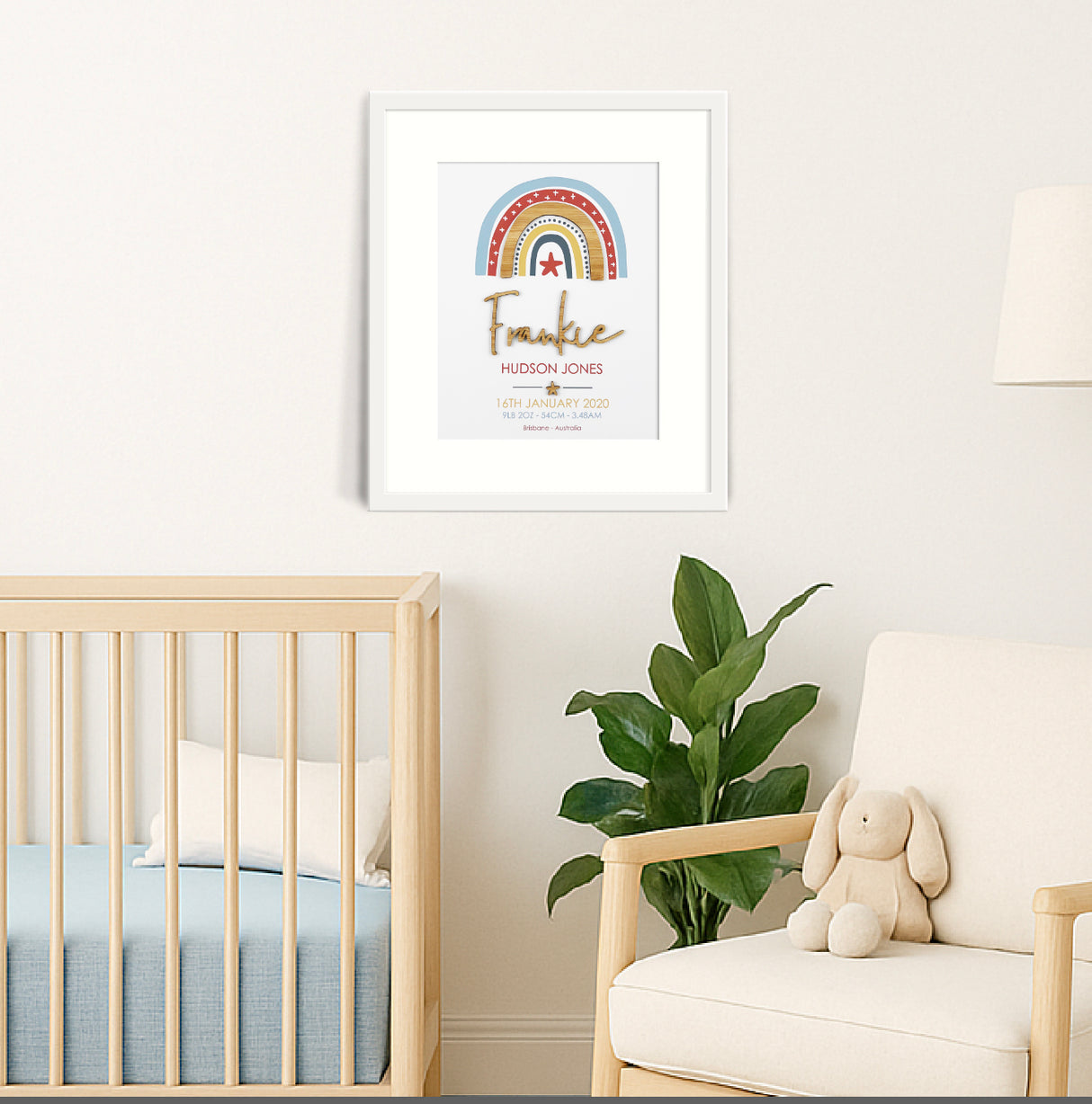 Bamboo (2 colour options) Boys Rainbow 3D Personalised Birth Print