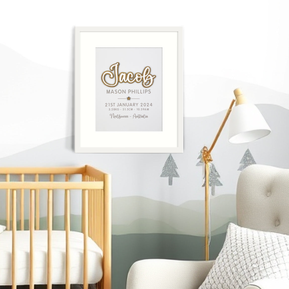 Bamboo (2 colour options) Layered Name 3D Personalised Birth Print
