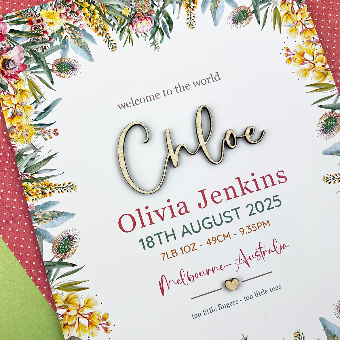 Bamboo Australian Natives (2 colour options) 3D Personalised Birth Print