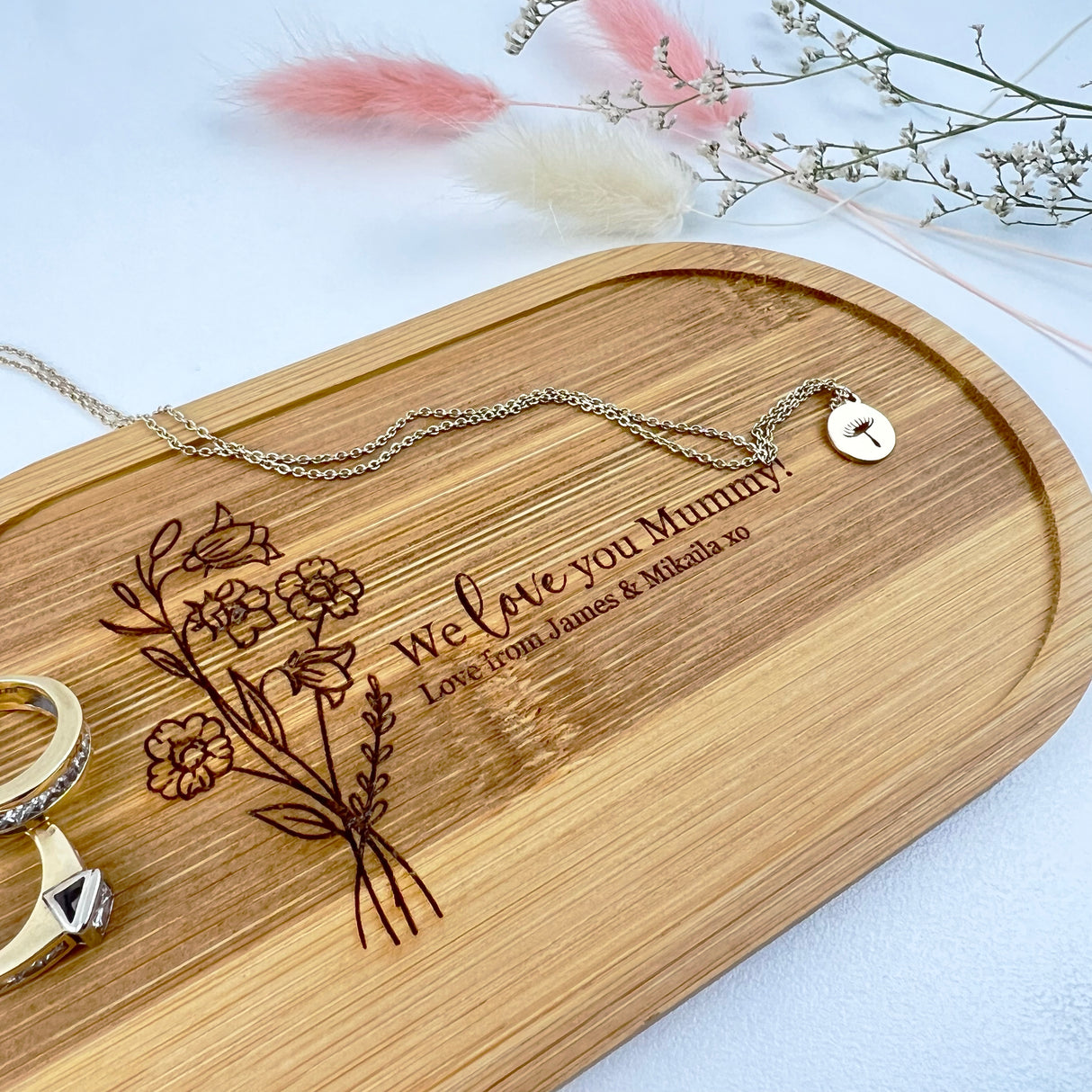 Personalised Floral Bouquet Bamboo Trinket Tray