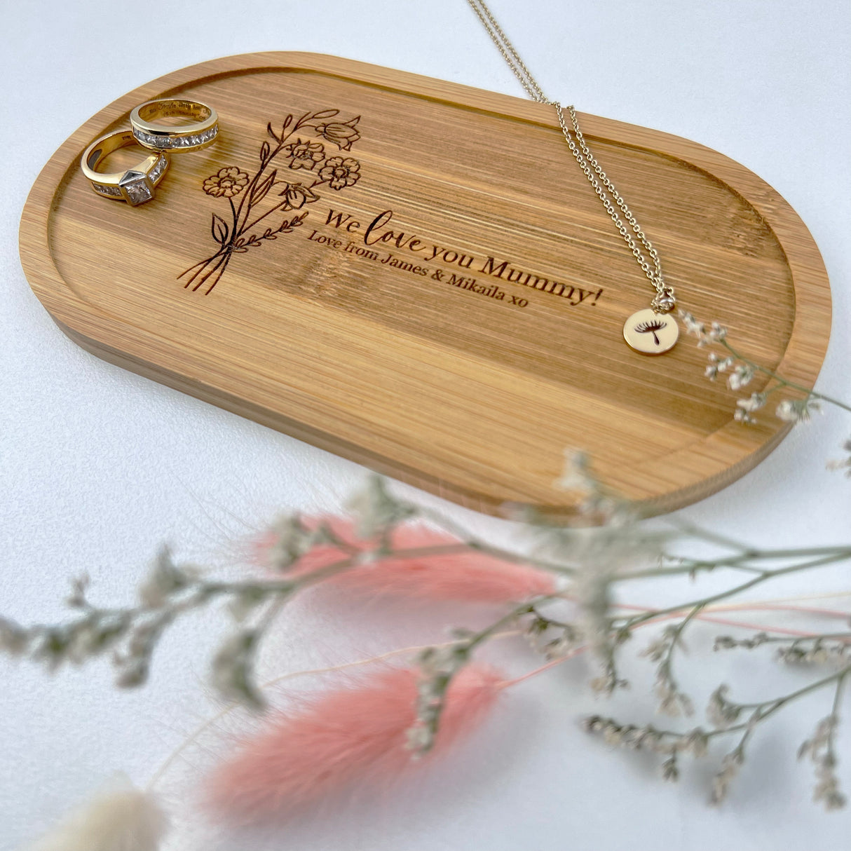 Personalised Floral Bouquet Bamboo Trinket Tray