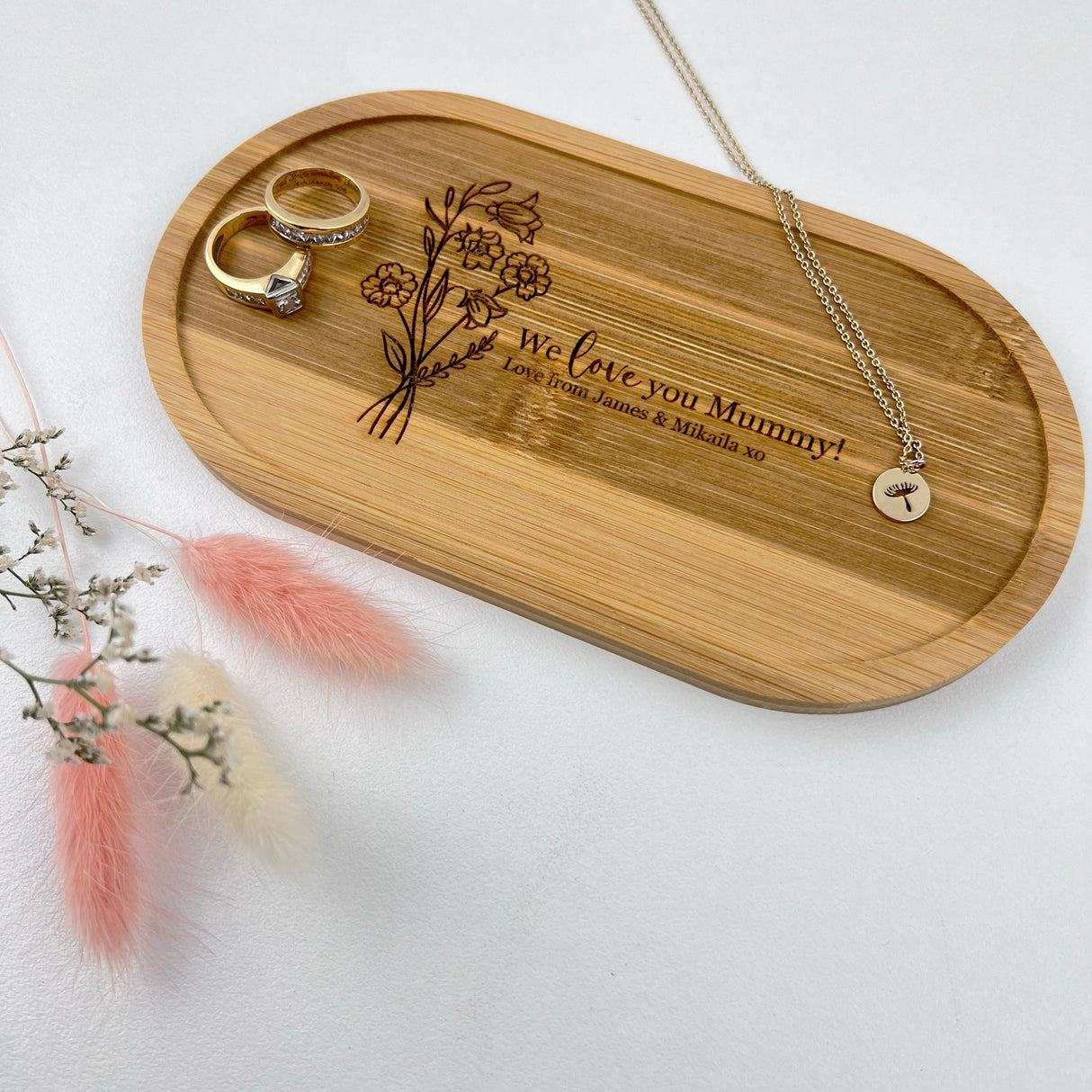 Personalised Floral Bouquet Bamboo Trinket Tray