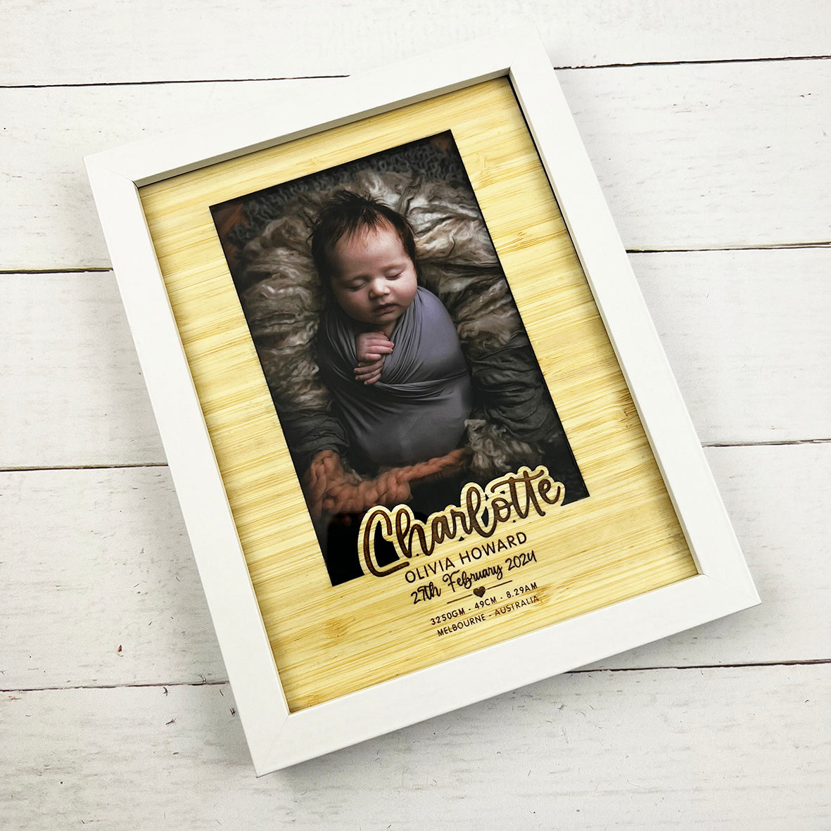 Personalised Bold Script Birth Details Frame