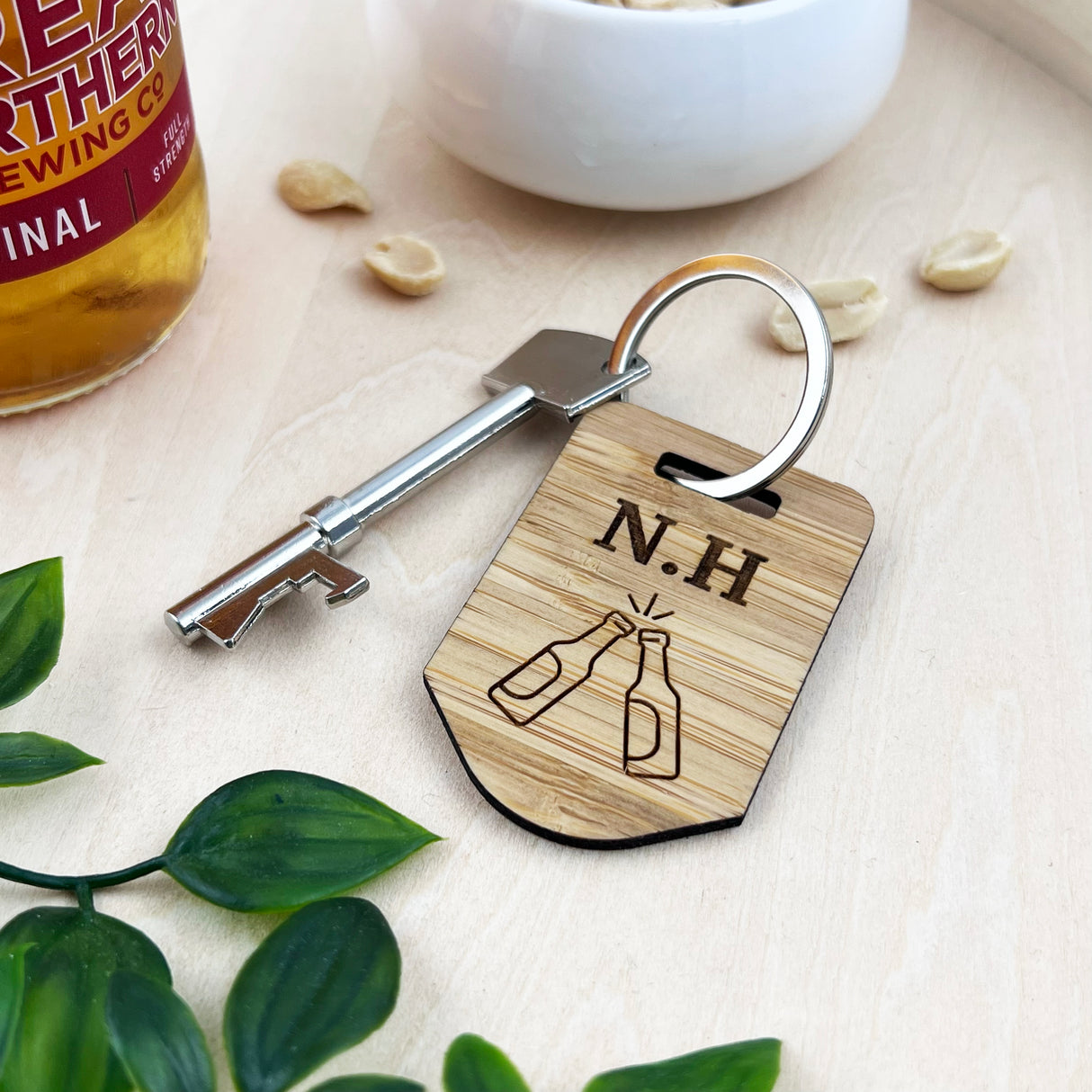Personalised Bottle Opener & Bamboo Keyring