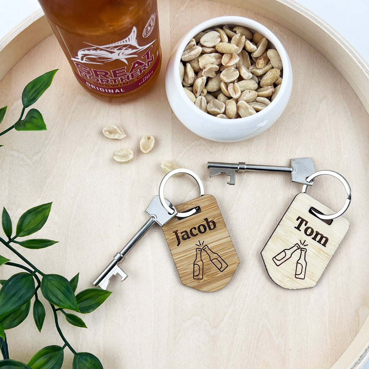 Personalised Bottle Opener & Bamboo Keyring