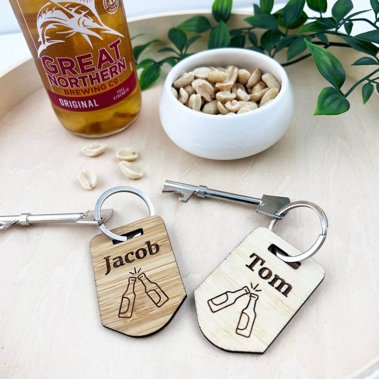 Personalised Bottle Opener & Bamboo Keyring
