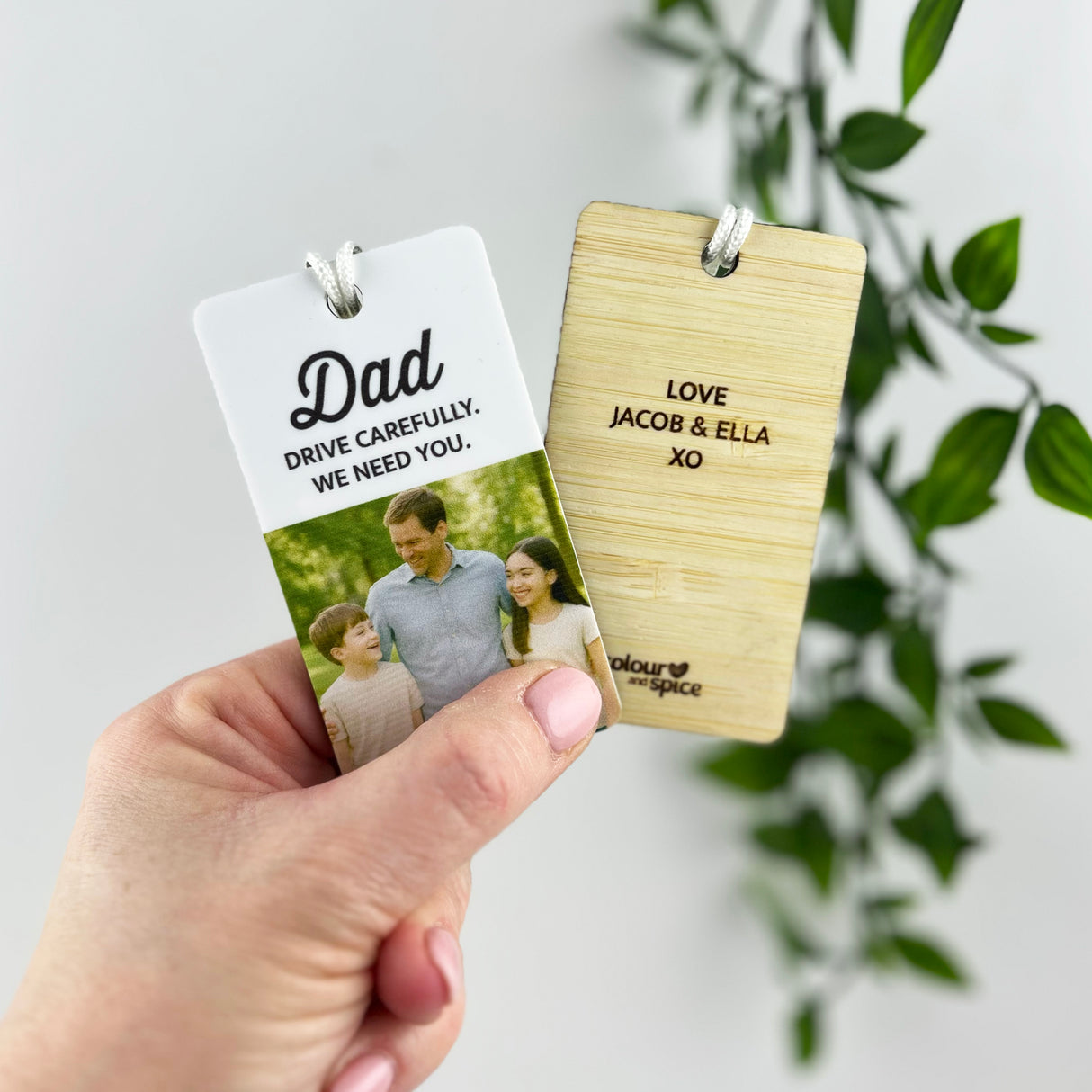 Double Sided Personalised Photo Car Mirror Tag