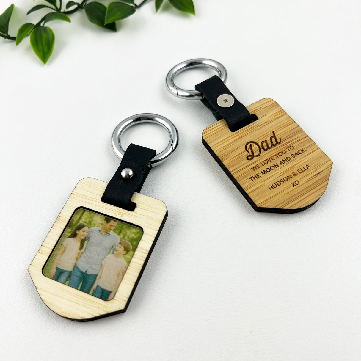 Double Sided Personalised Photo Leather Keyring