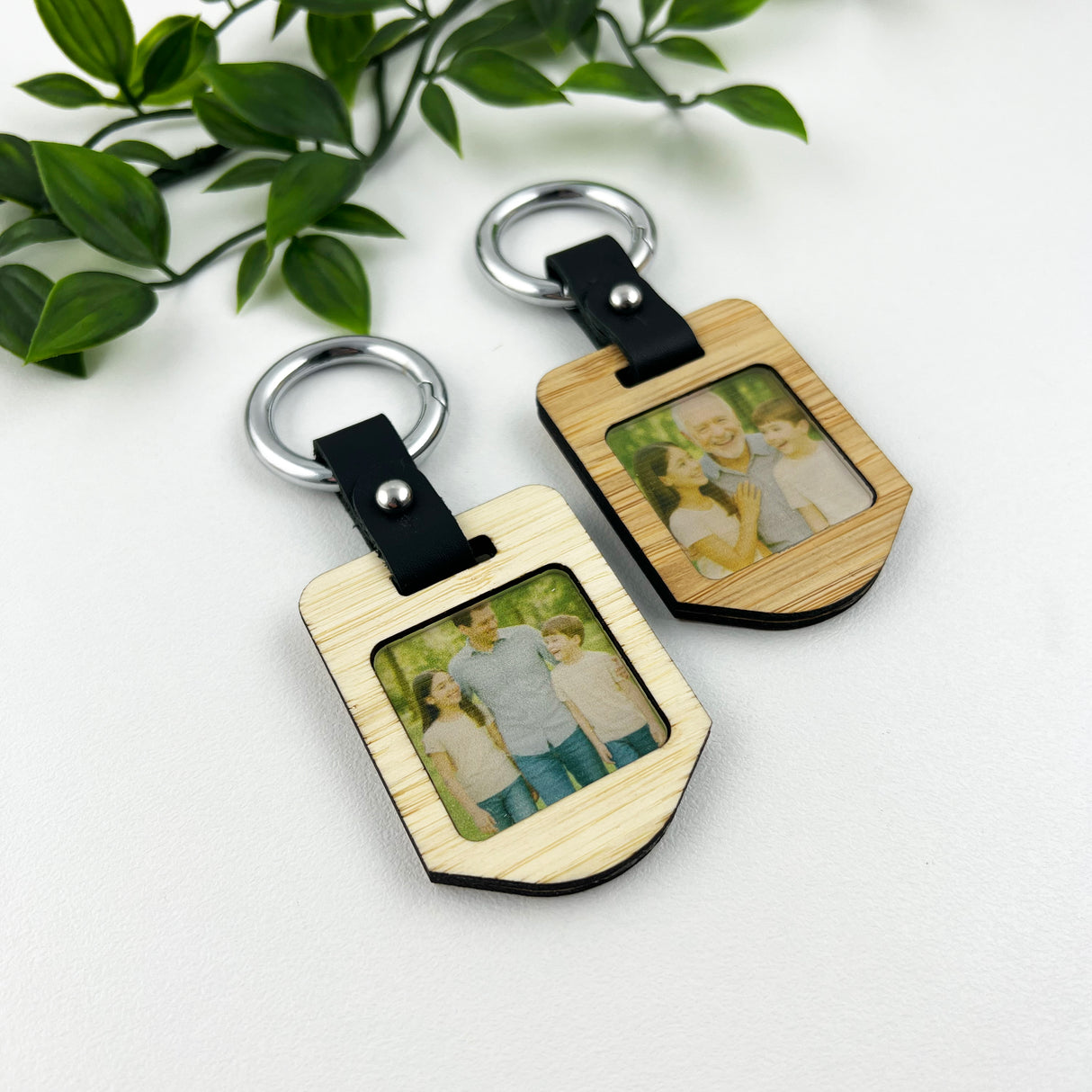Double Sided Personalised Photo Leather Keyring