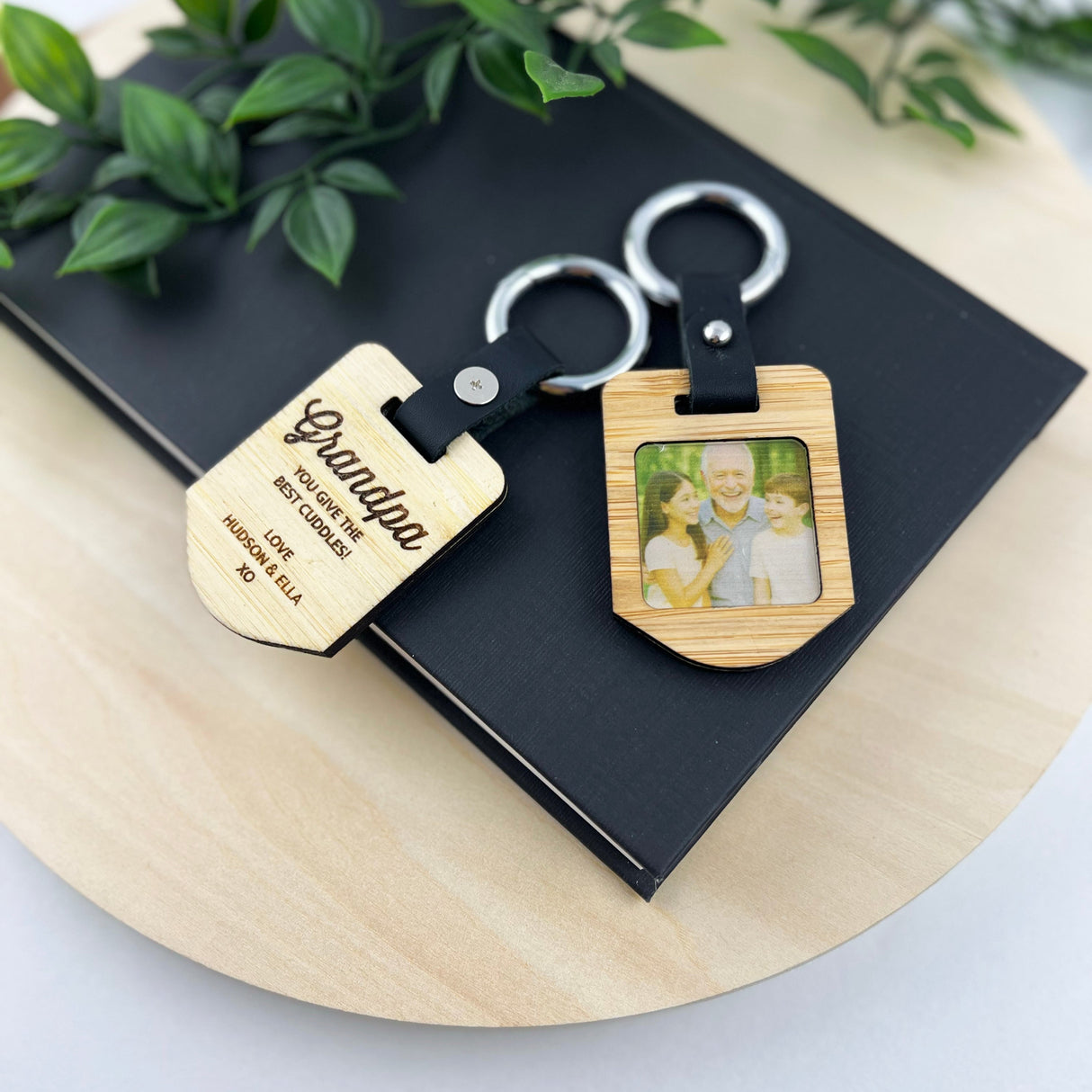 Double Sided Personalised Photo Leather Keyring