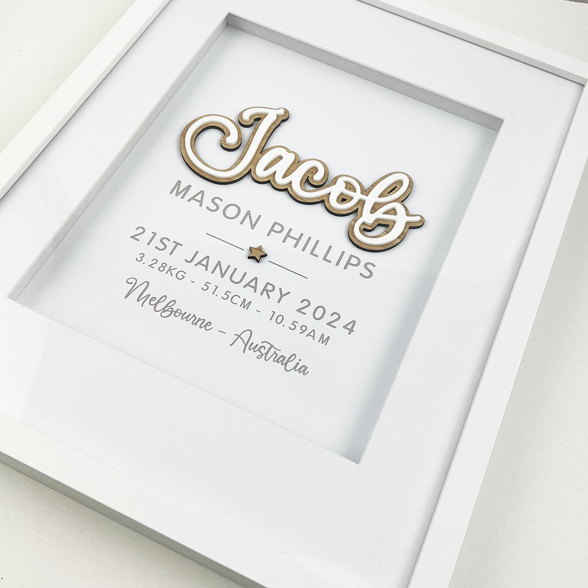 Bamboo (2 colour options) Layered Name 3D Personalised Birth Print