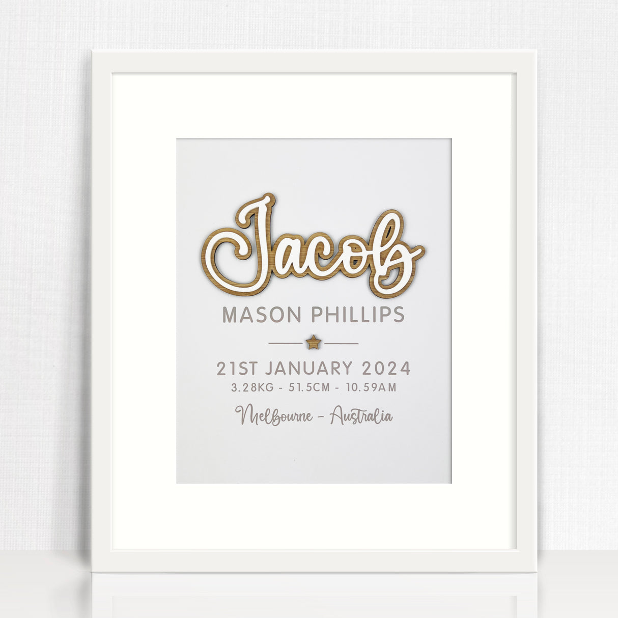 Bamboo (2 colour options) Layered Name 3D Personalised Birth Print