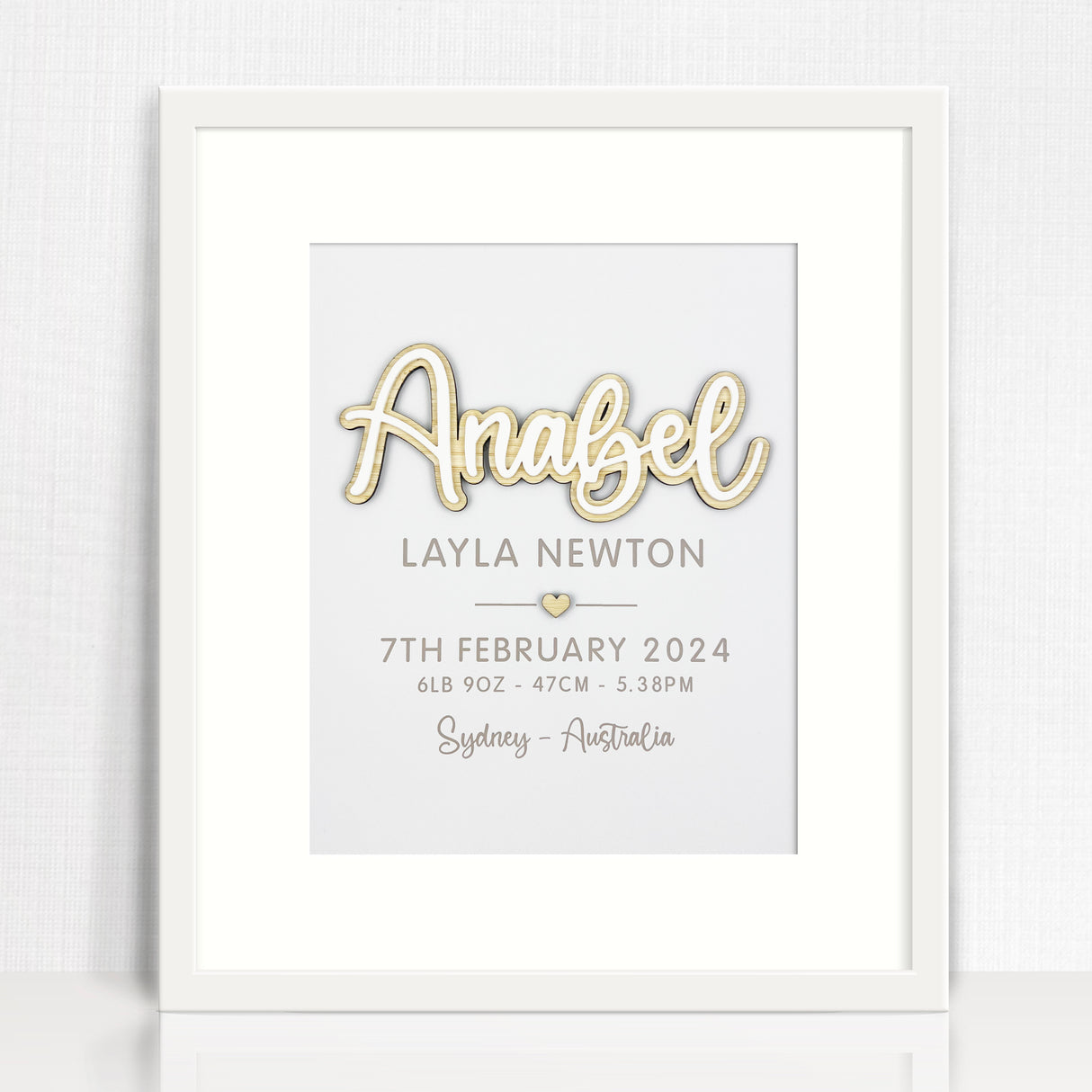 Bamboo (2 colour options) Layered Name 3D Personalised Birth Print