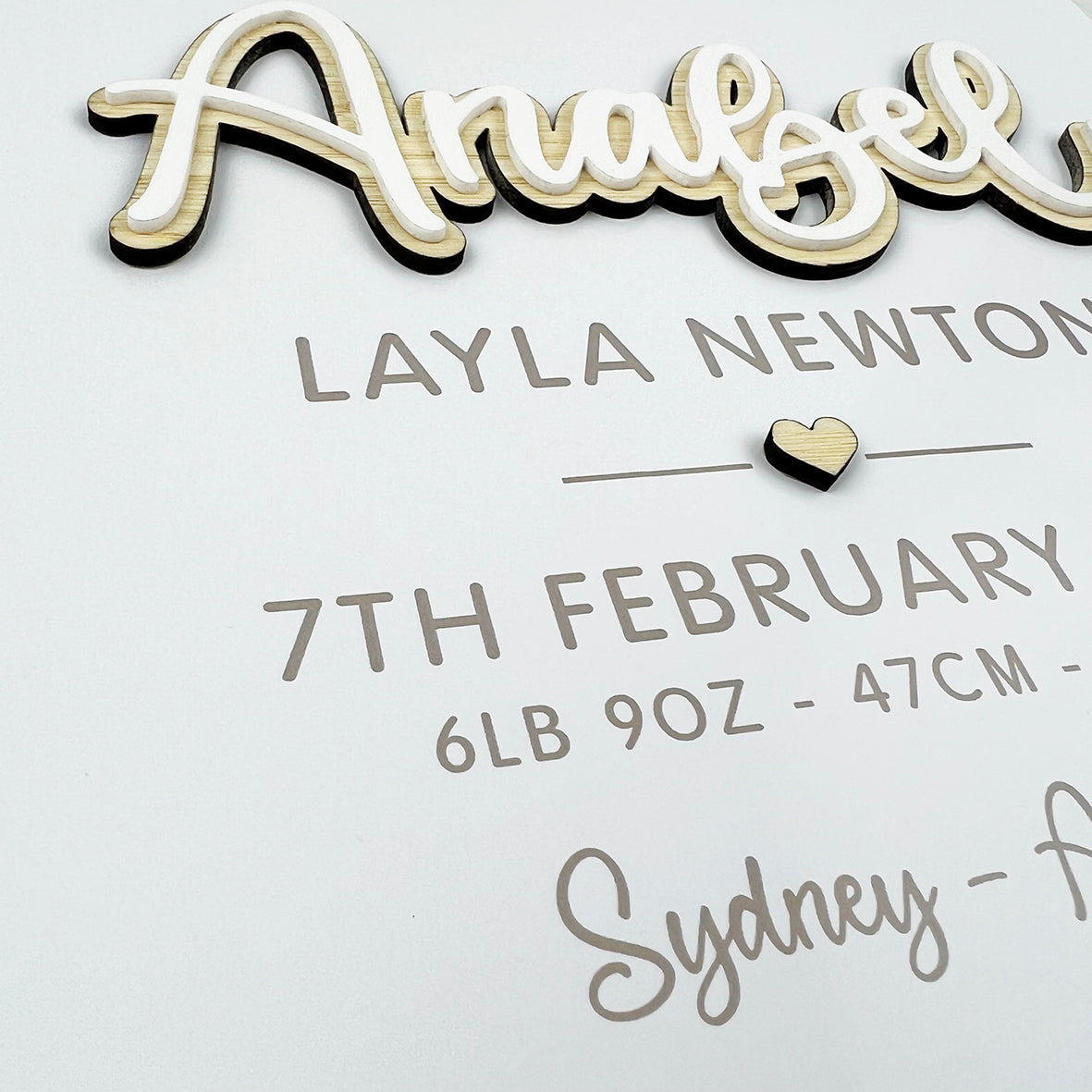 Bamboo (2 colour options) Layered Name 3D Personalised Birth Print