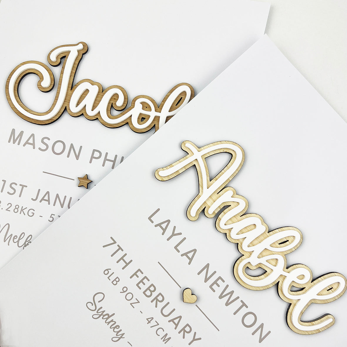 Bamboo (2 colour options) Layered Name 3D Personalised Birth Print