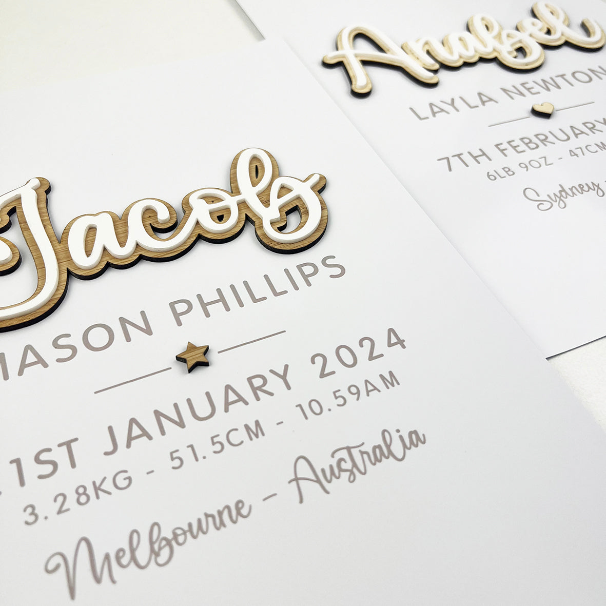 Bamboo (2 colour options) Layered Name 3D Personalised Birth Print