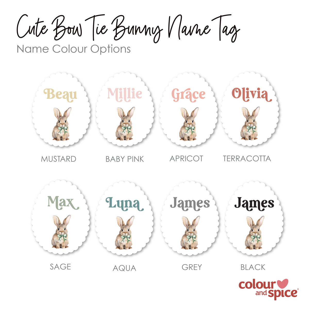 Scalloped Bow Tie Bunny Clear Name Tag (8 colour options)