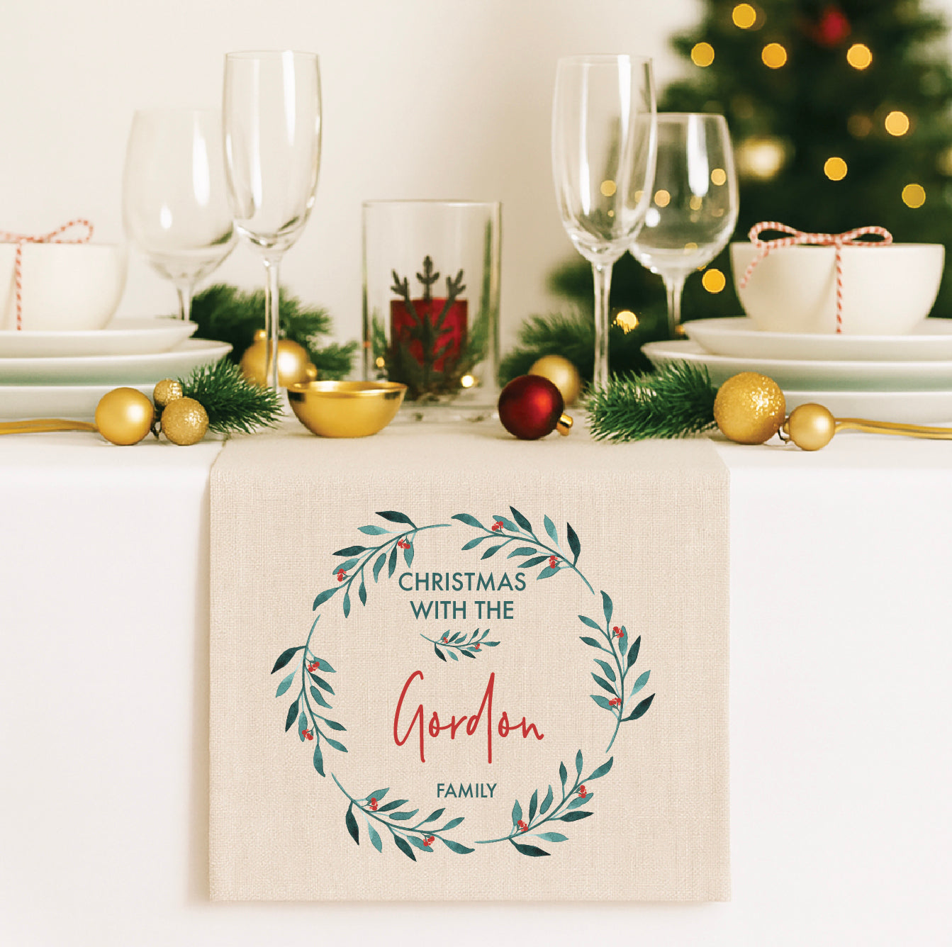 Festive Wreath Table Runner (2 sizes)