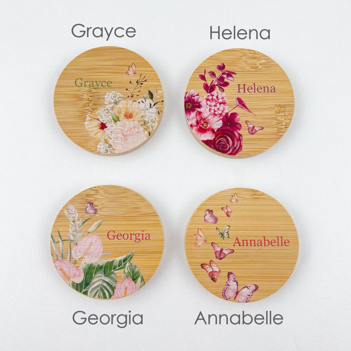 Personalised Floral Bamboo Mirror & Pouch (4 designs)
