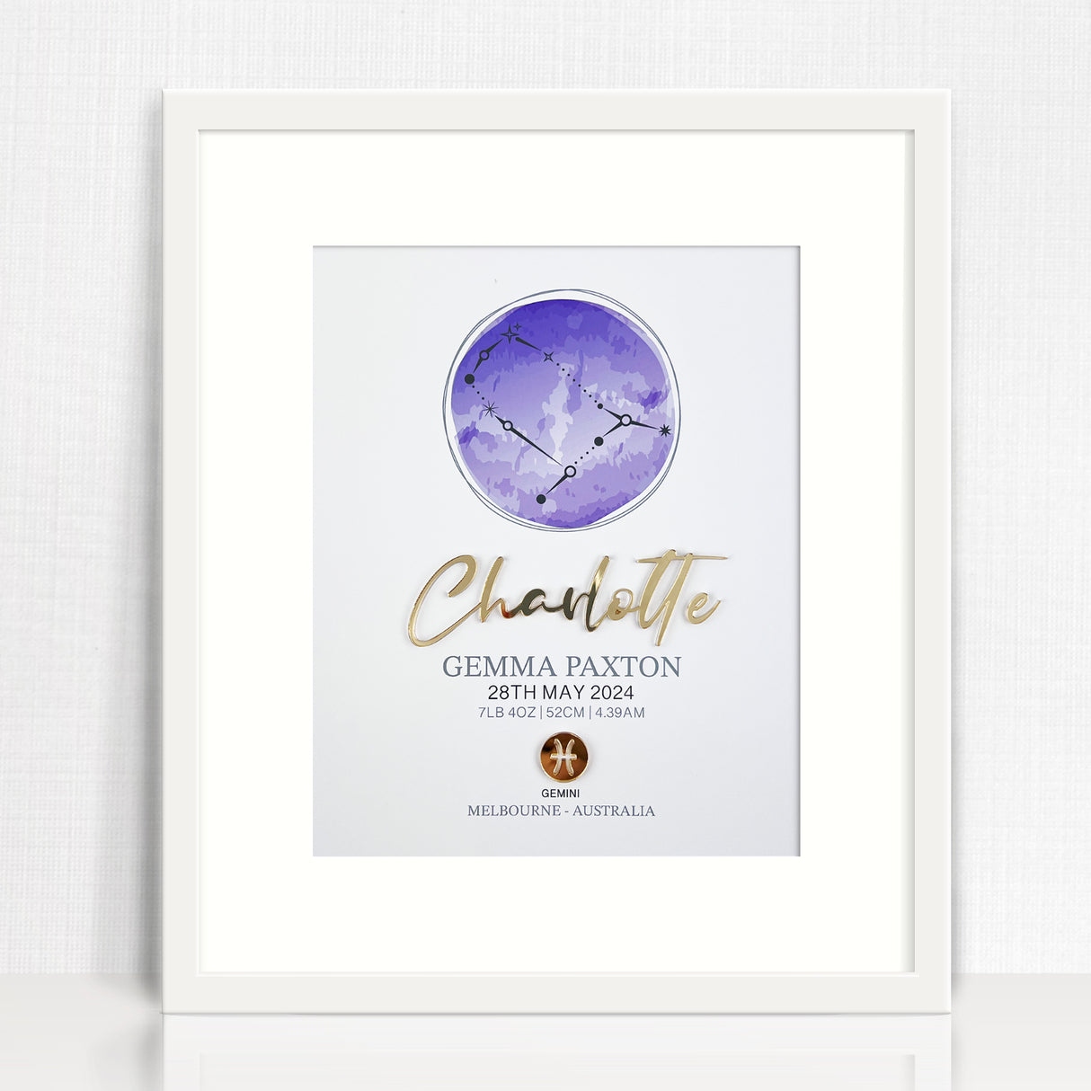 Mirror Zodiac (Gold) 3D Personalised Birth Print