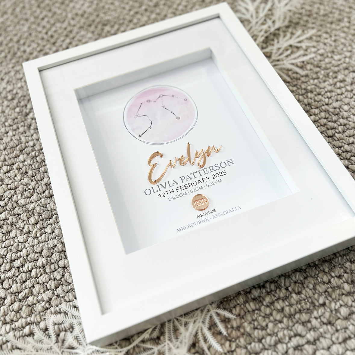 Mirror Zodiac (Rose Gold) 3D Personalised Birth Print