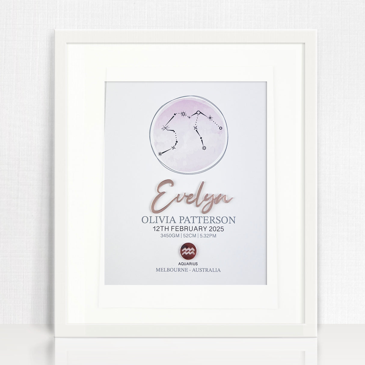 Mirror Zodiac (Rose Gold) 3D Personalised Birth Print
