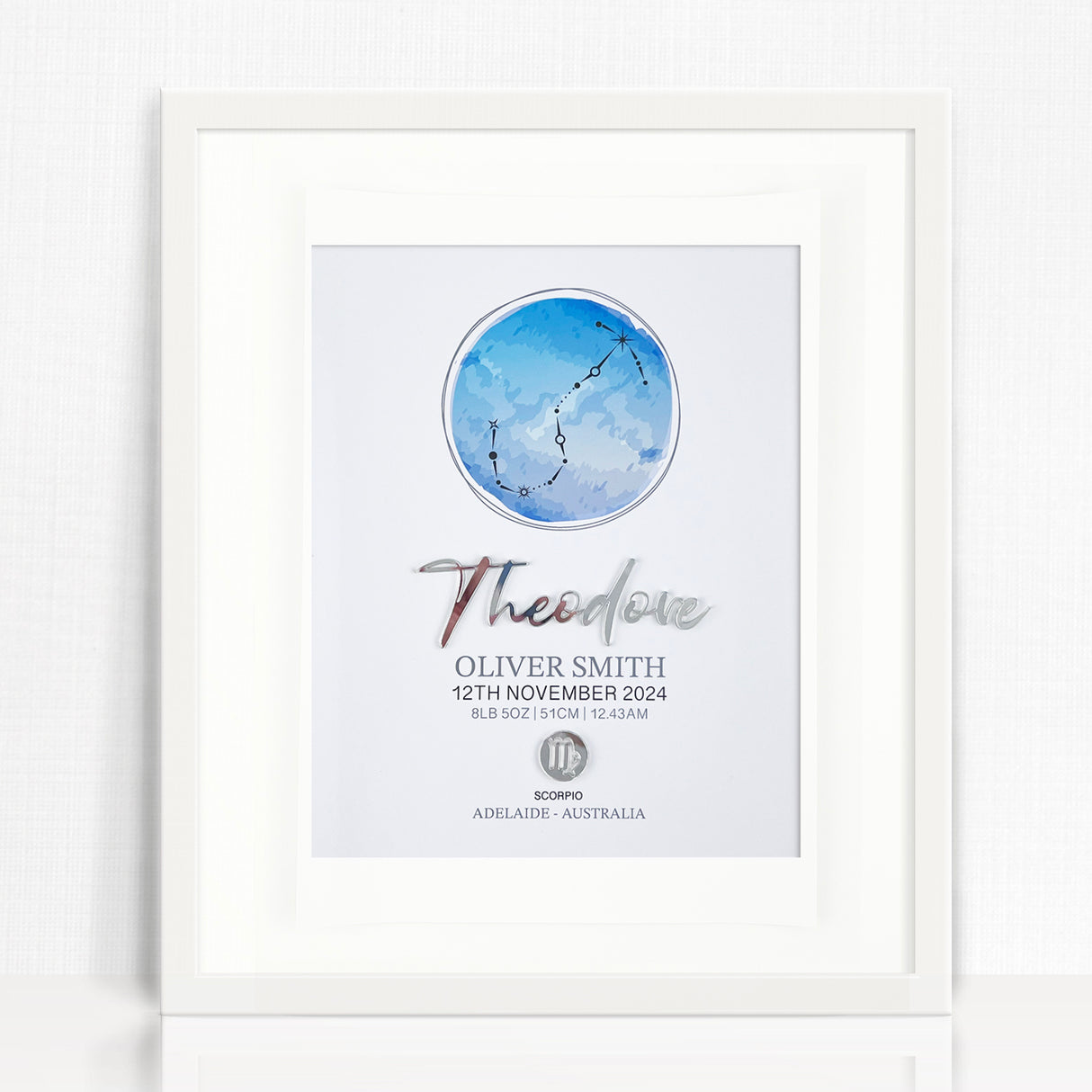 Mirror Zodiac (Silver) 3D Personalised Birth Print