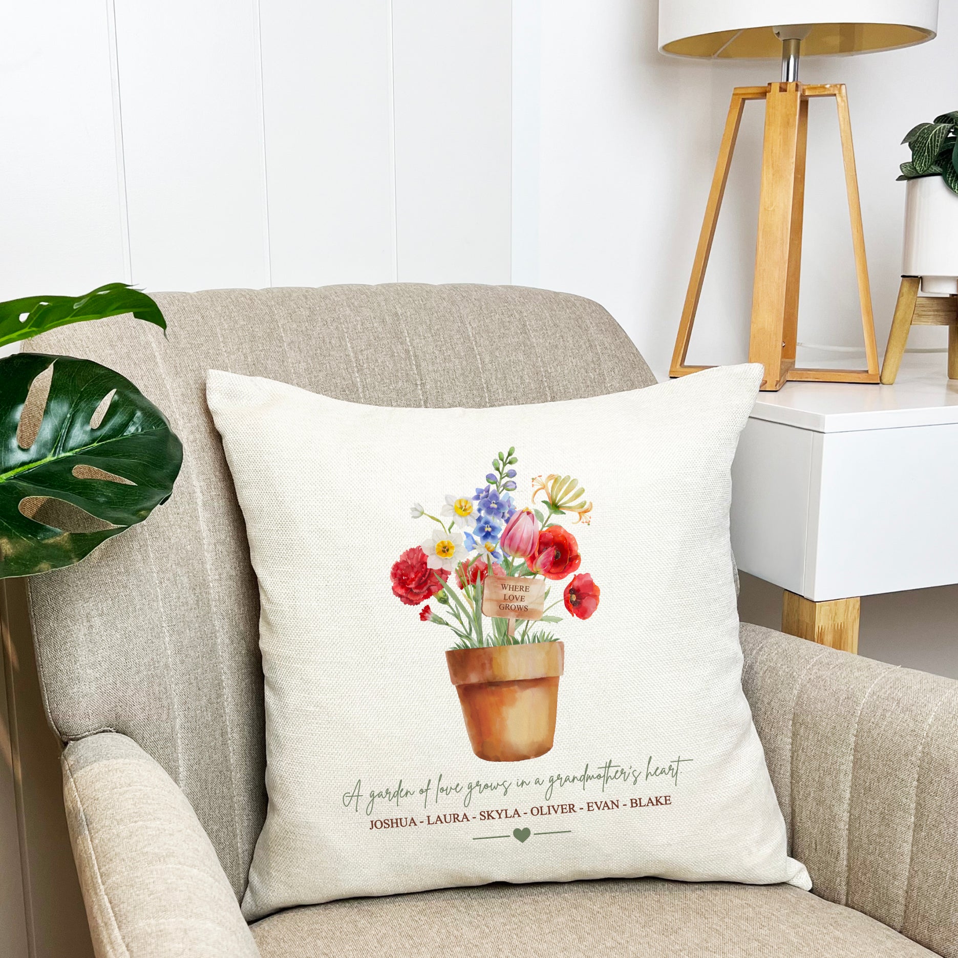 Personalised Garden Bouquet Birth Flowers Cushion Cover