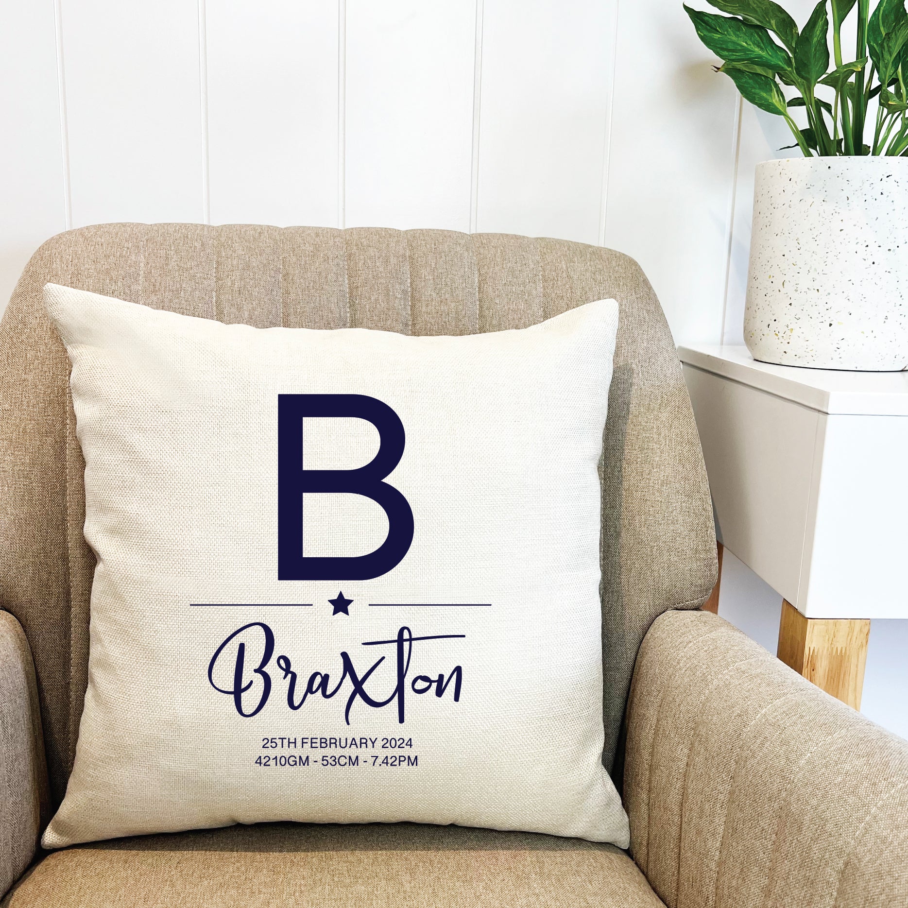 Personalised Initial Star Birth Details Cushion Cover (various colours)