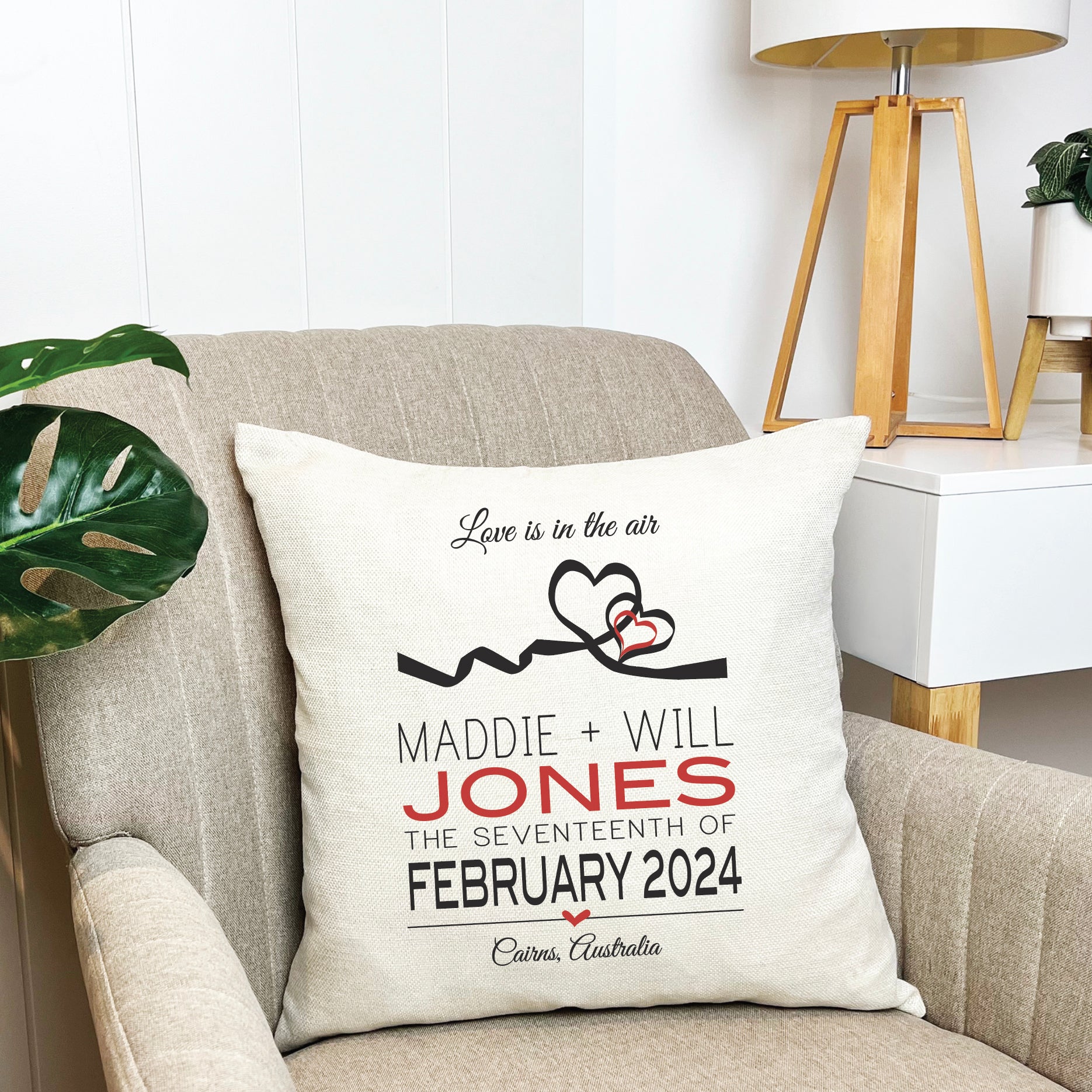 Personalised Love Is In The Air Hearts Cushion Cover