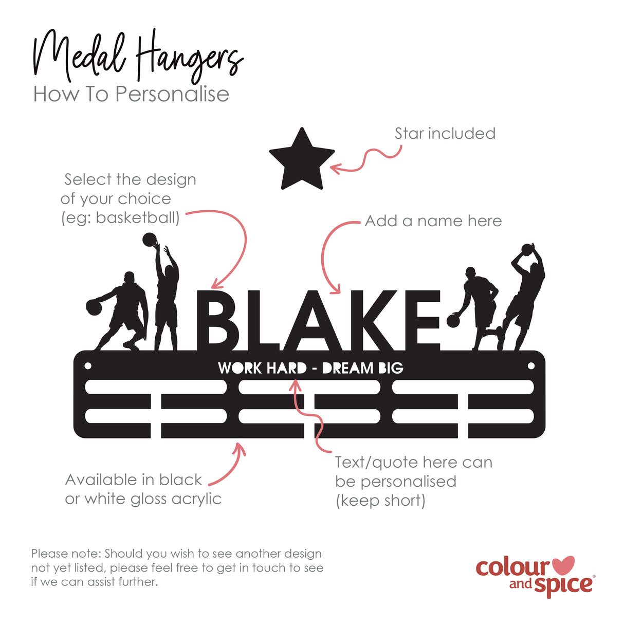 Personalised Medal Hanger - Single Design (3 finishes, various designs)