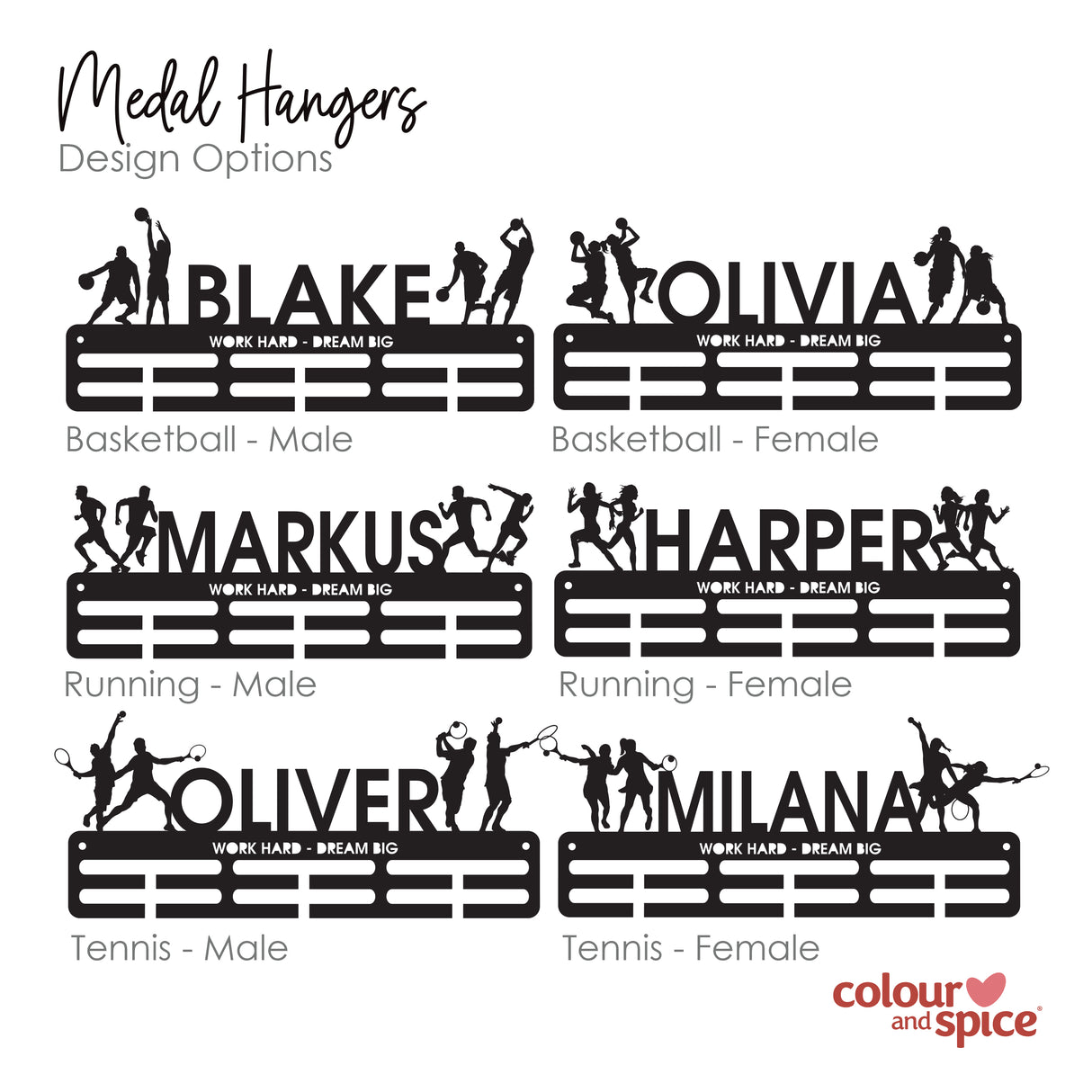 Personalised Medal Hanger - Single Design (3 finishes, various designs)