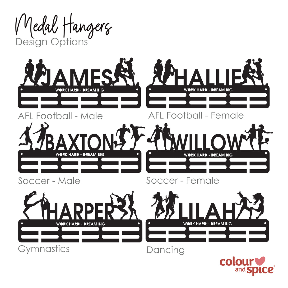 Personalised Medal Hanger - Single Design (3 finishes, various designs)