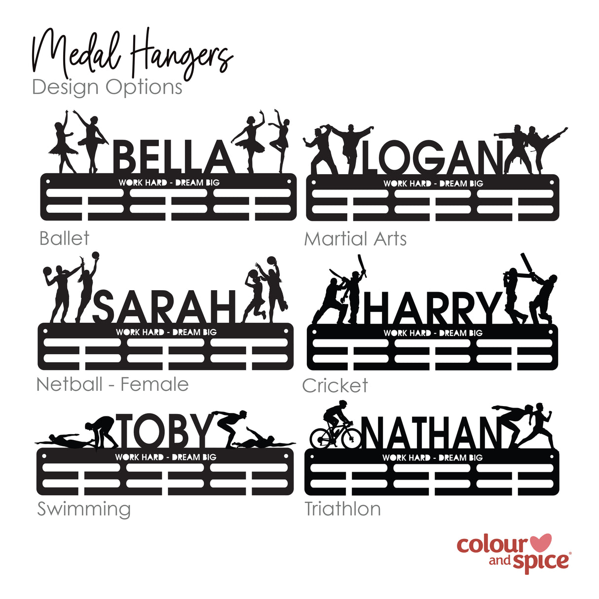 Personalised Medal Hanger - Single Design (3 finishes, various designs)