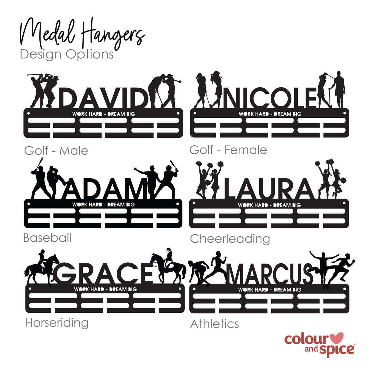 Personalised Medal Hanger - Single Design (3 finishes, various designs)