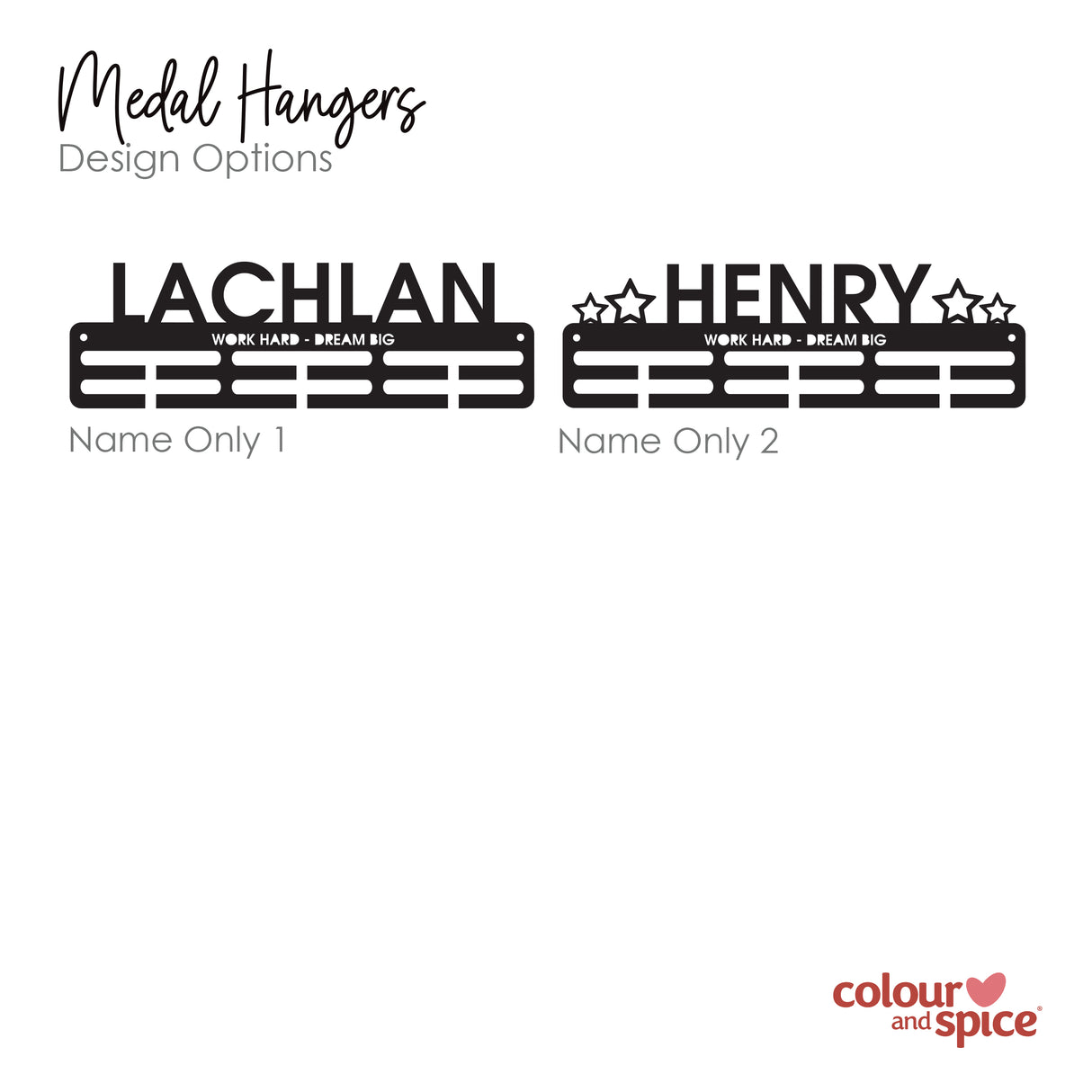 Personalised Medal Hanger - Single Design (3 finishes, various designs)