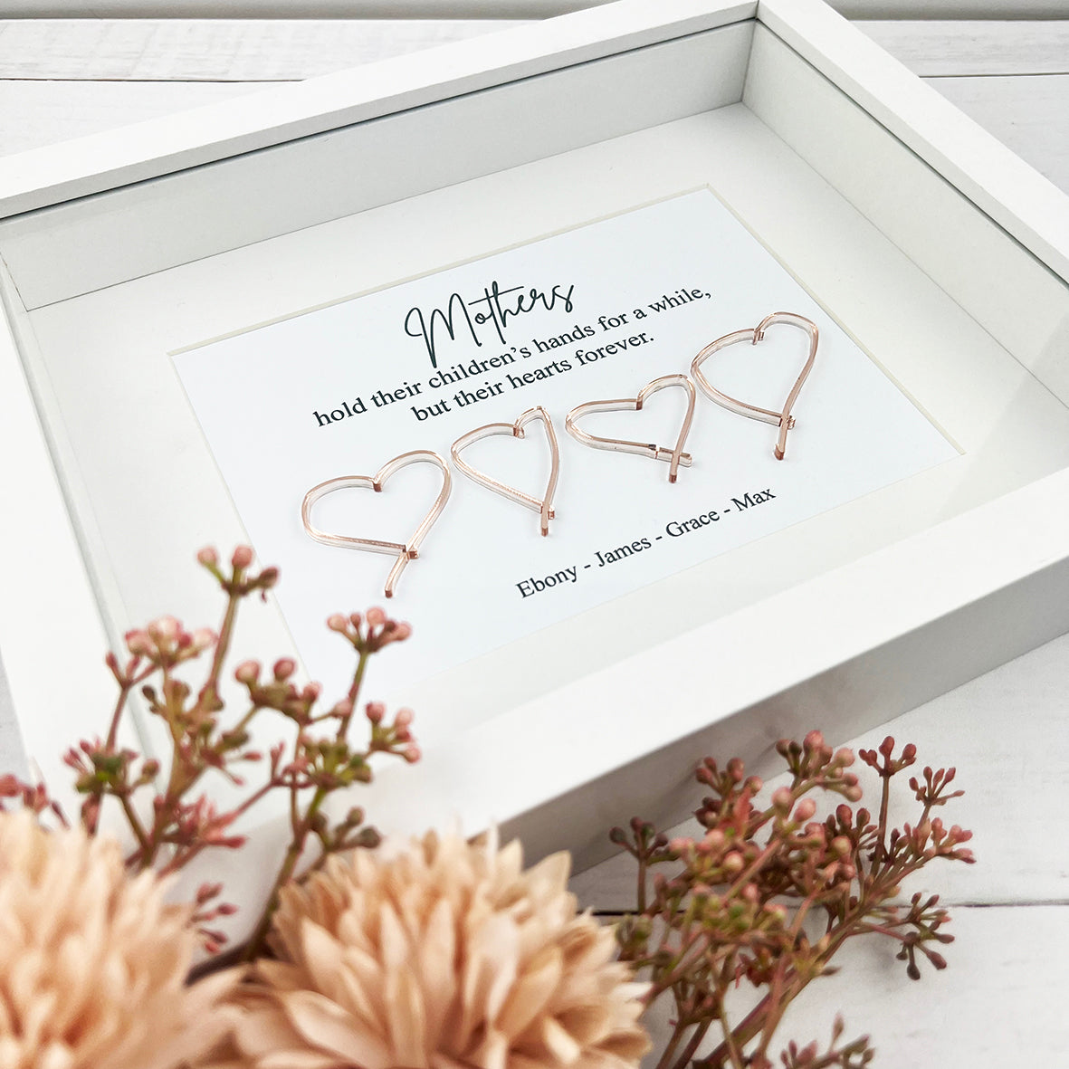 Personalised Row Of Hearts Framed Print