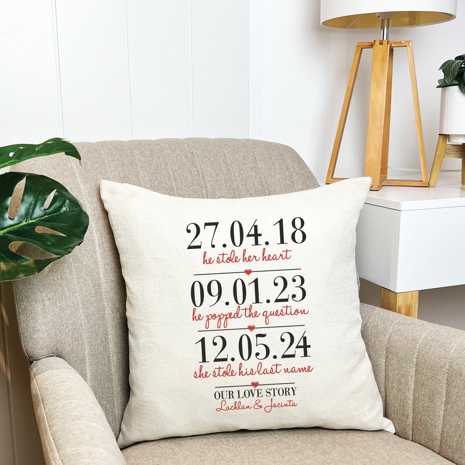 Personalised Our Love Story Cushion Cover