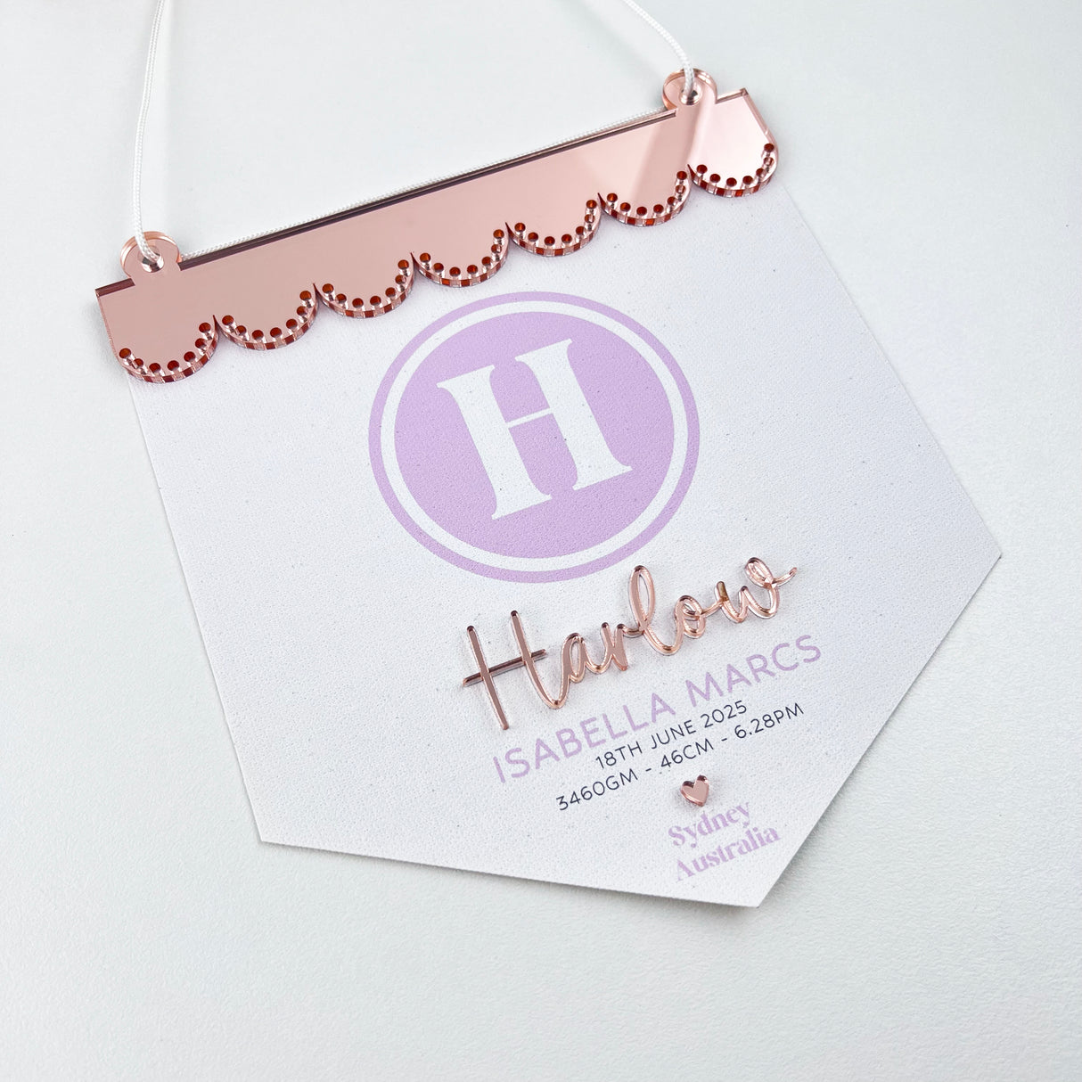 3D Monogram Birth Details Pennant Banner - Pink