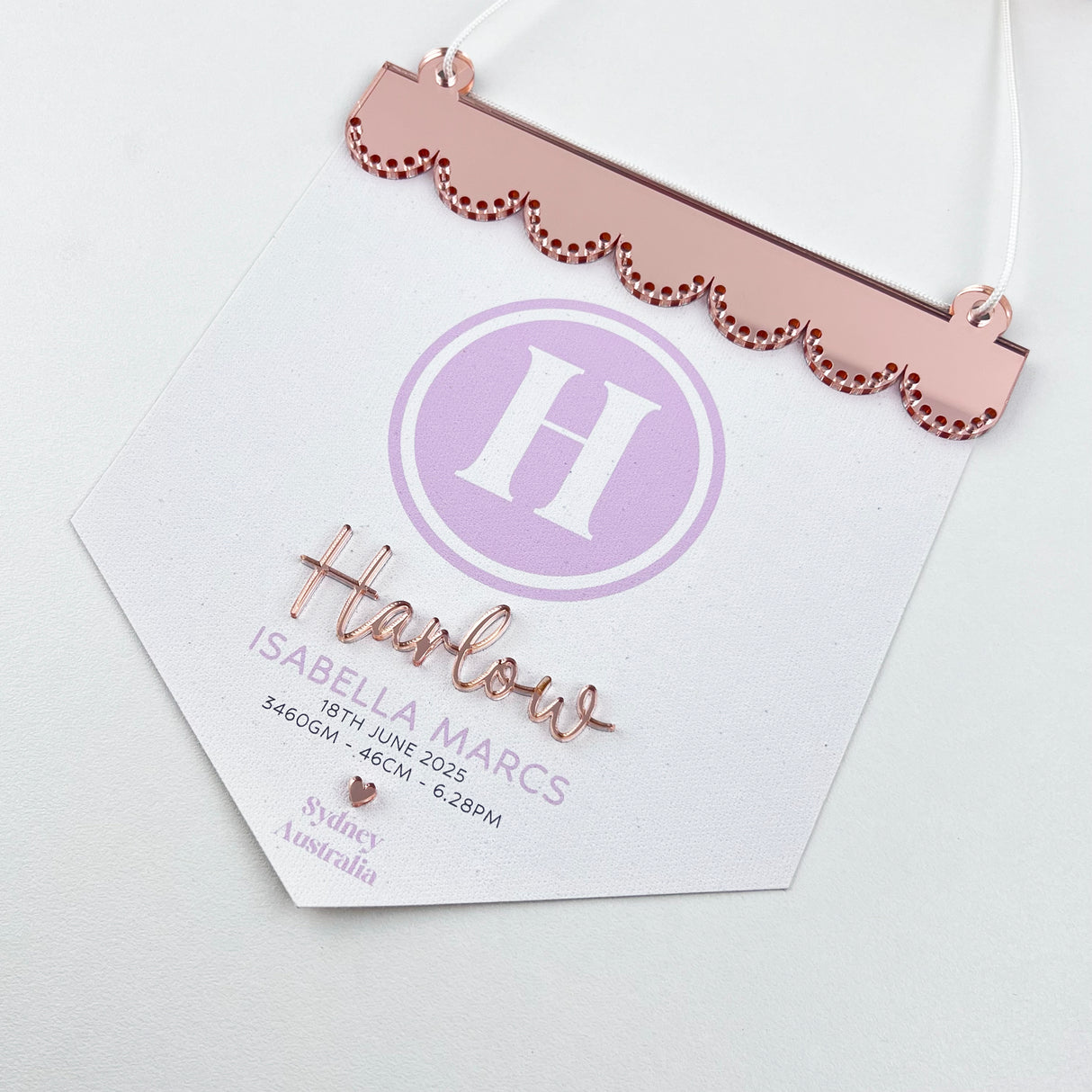 3D Monogram Birth Details Pennant Banner - Pink