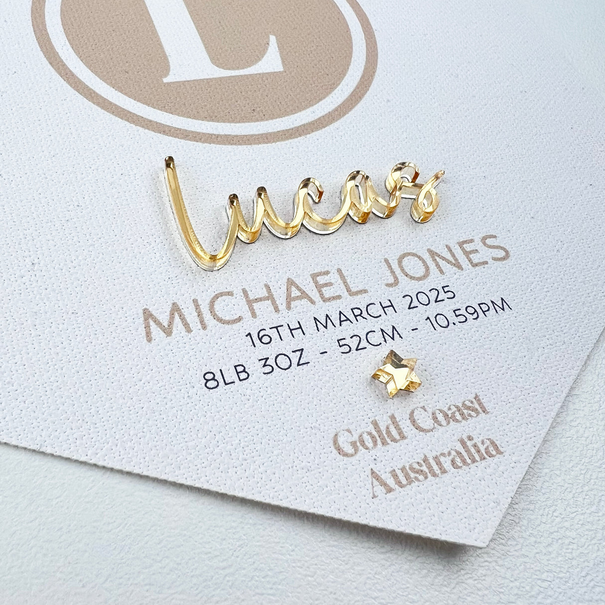 3D Monogram Birth Details Pennant Banner - Caramel