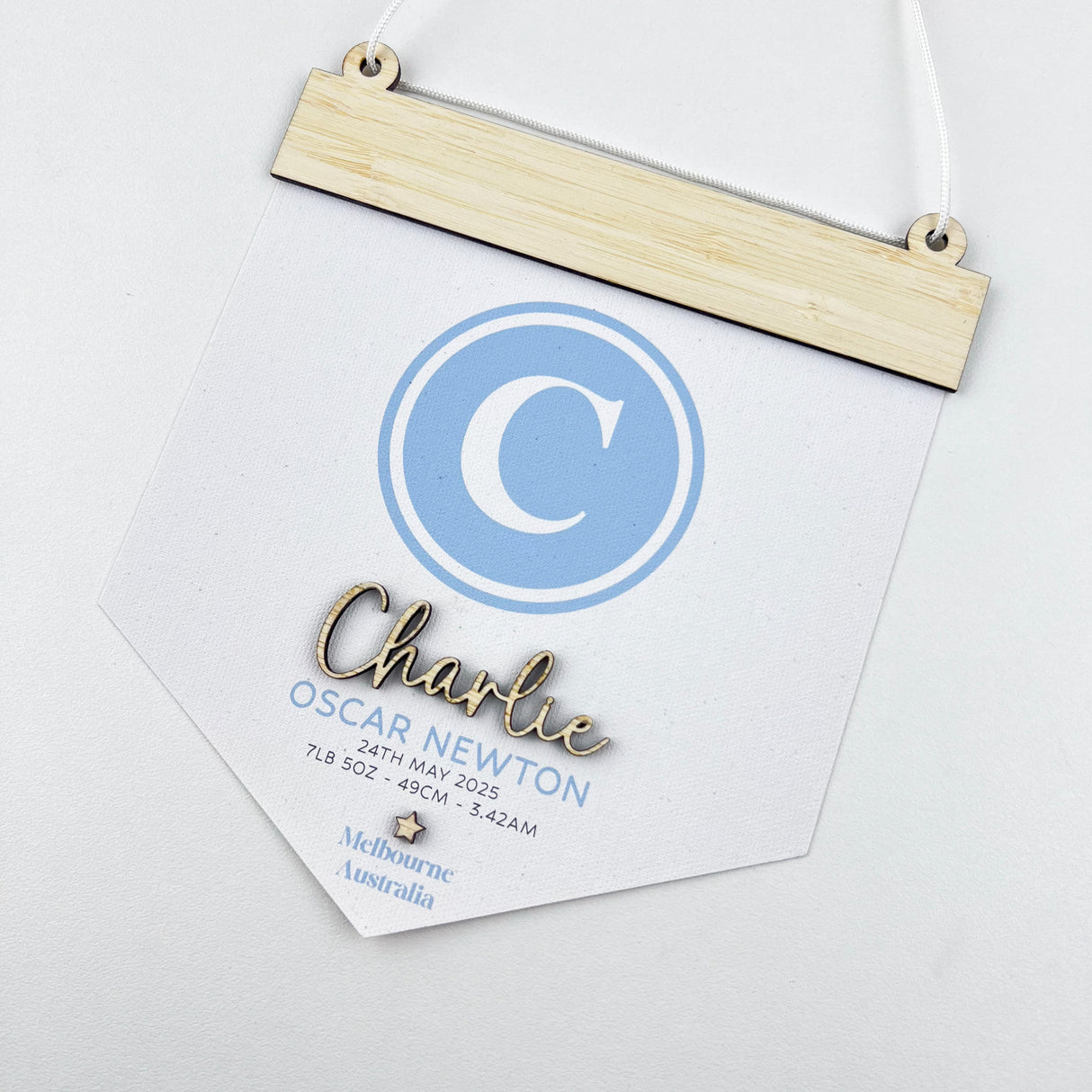 3D Monogram Birth Details Pennant Banner - Blue