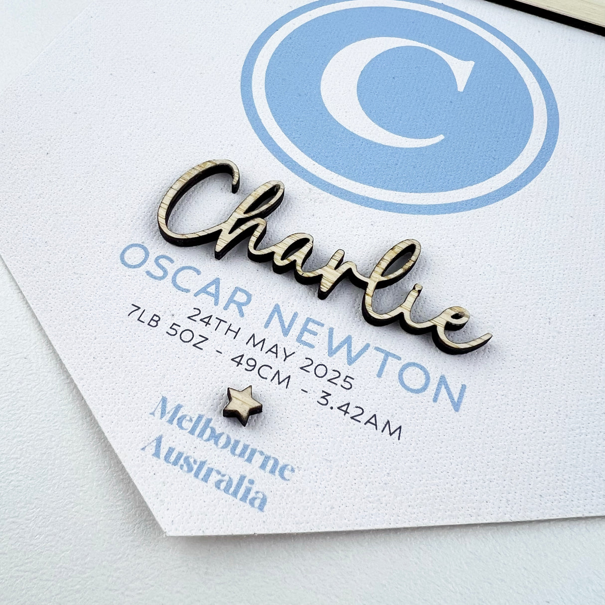 3D Monogram Birth Details Pennant Banner - Blue