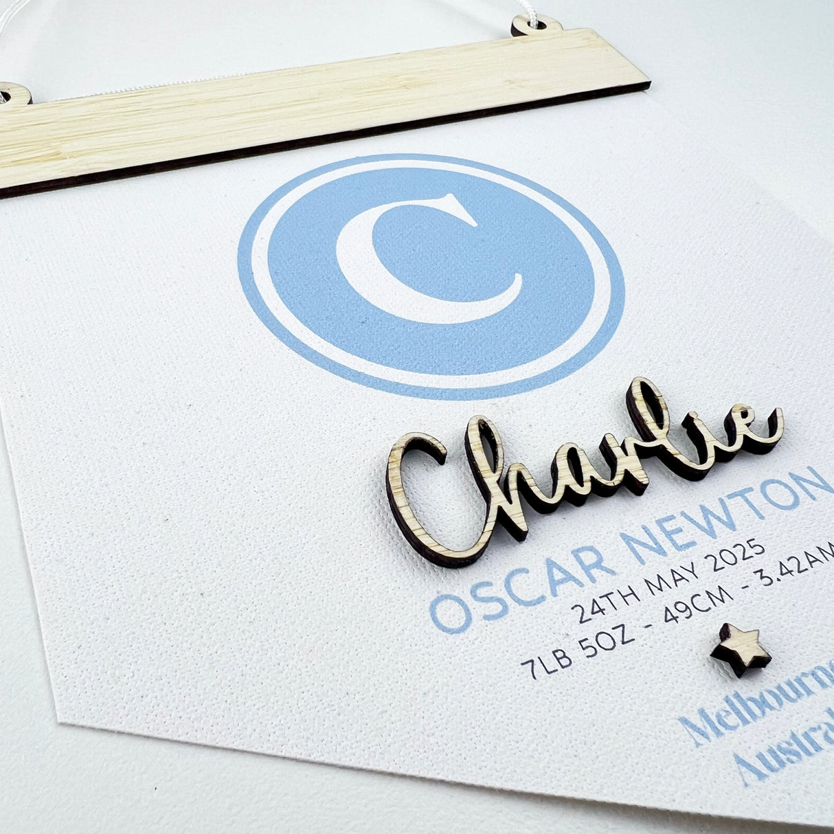 3D Monogram Birth Details Pennant Banner - Blue