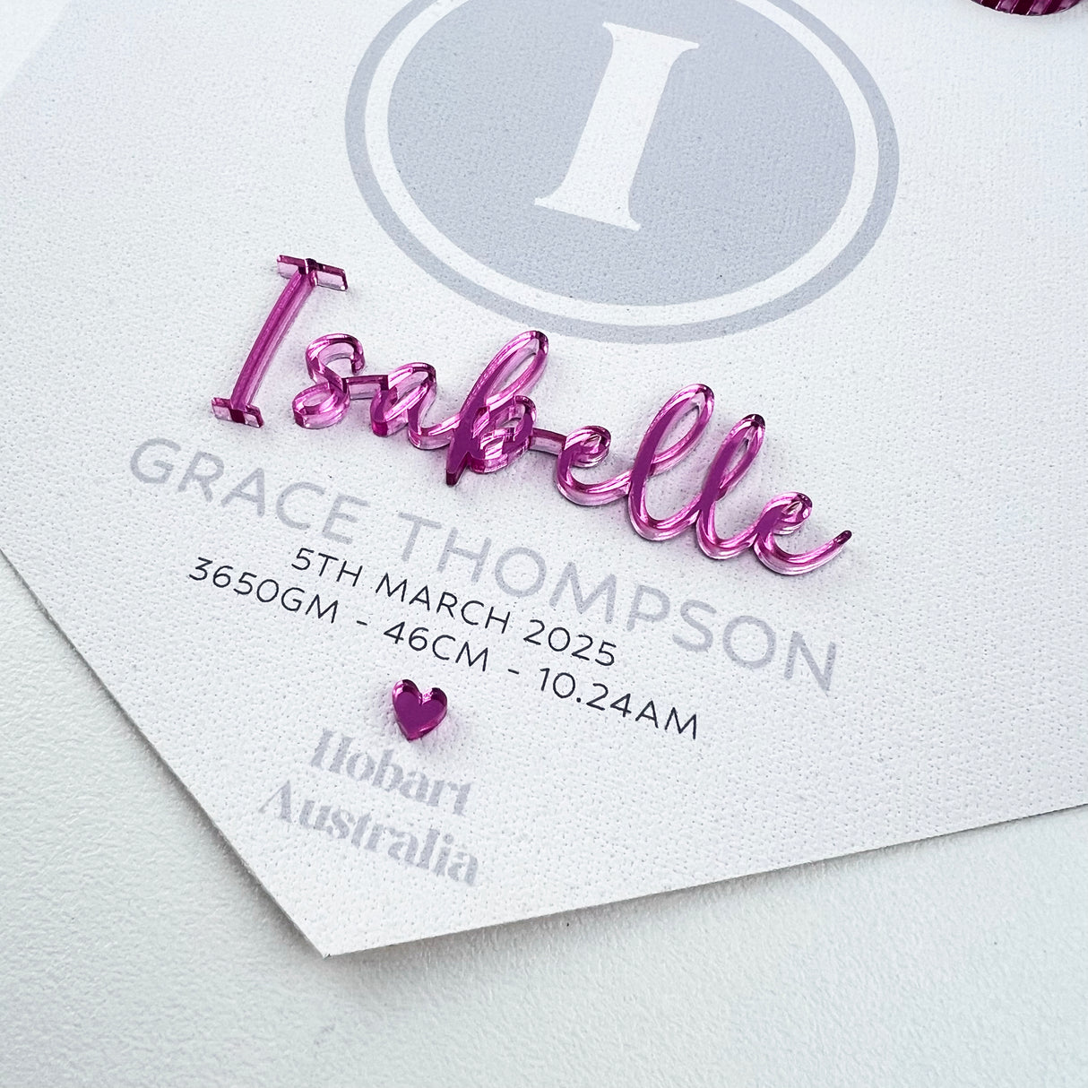 3D Monogram Birth Details Pennant Banner - Grey