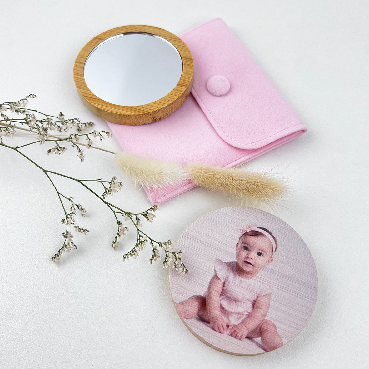 Personalised Photo Bamboo Mirror & Pouch