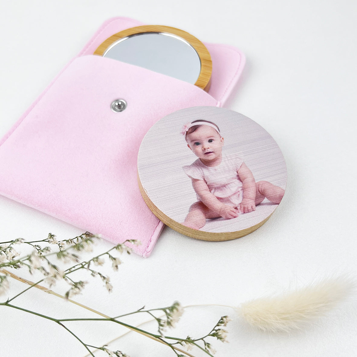 Personalised Photo Bamboo Mirror & Pouch