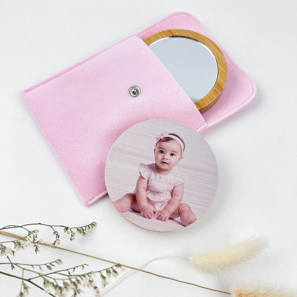 Personalised Photo Bamboo Mirror & Pouch