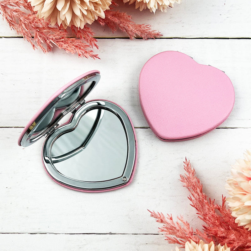 Pink Heart White Initial Flourish Compact Mirror