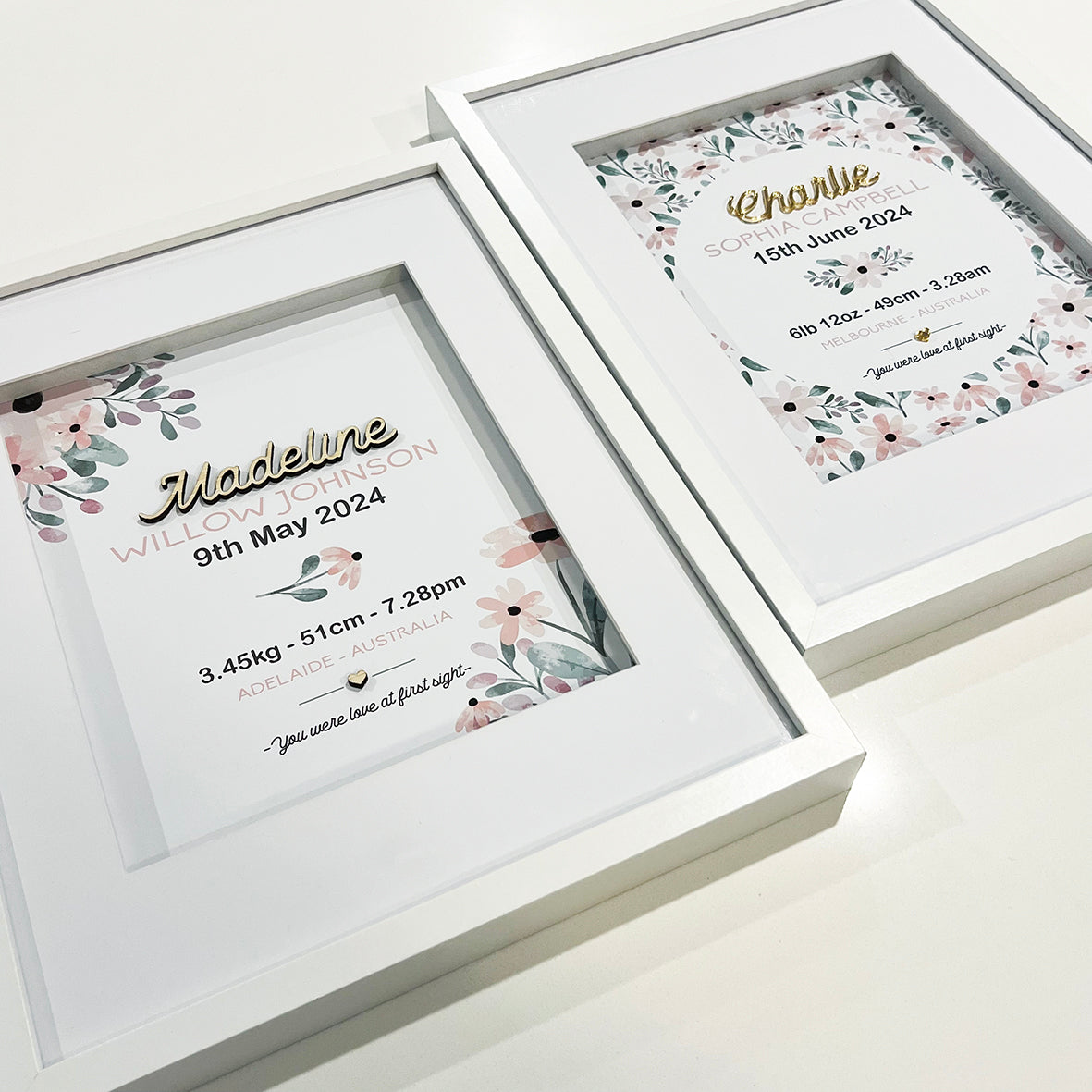 Bamboo (2 colour options) Pink Petal Stems 3D Personalised Birth Print